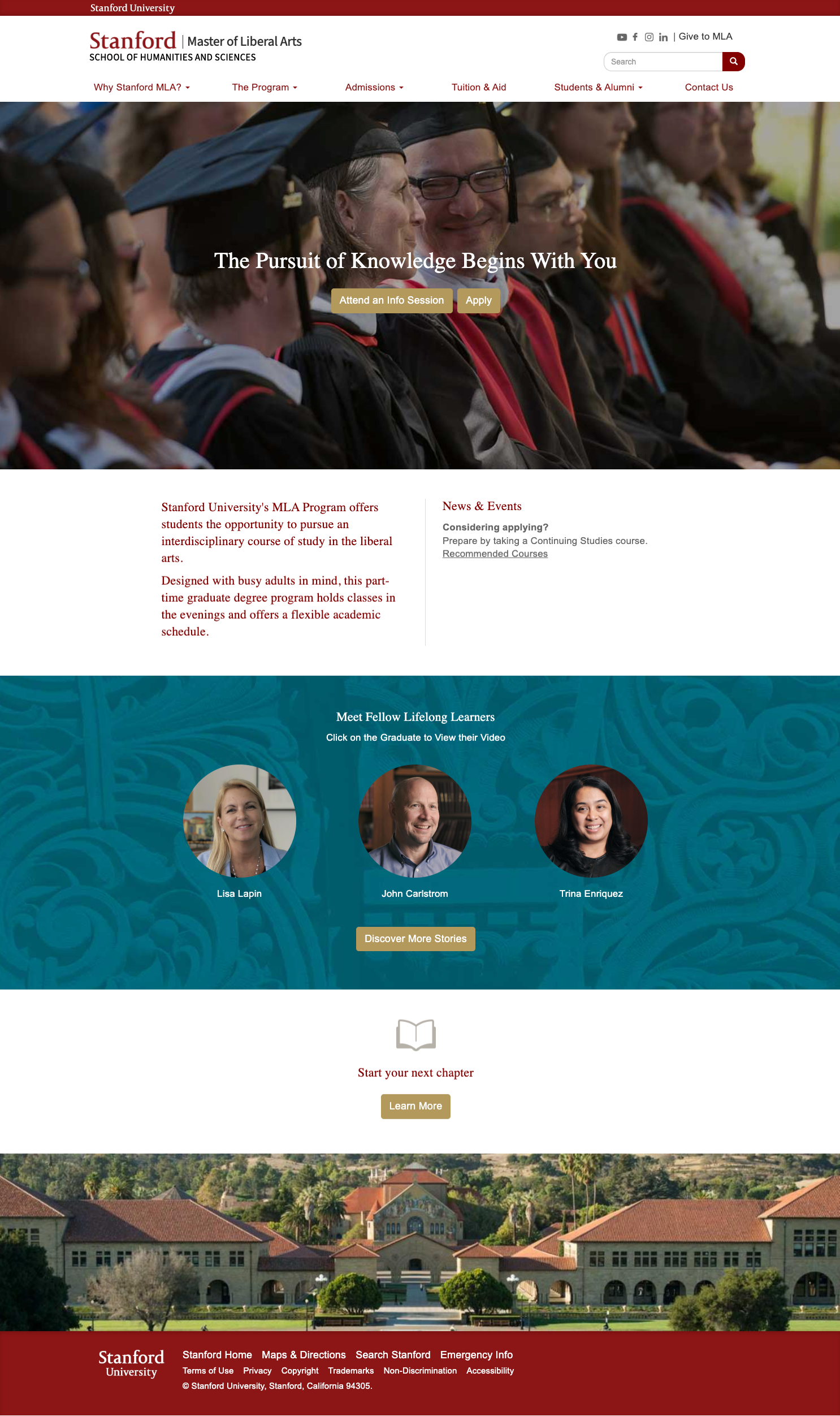 Stanford Master of Liberal Arts program website rebuilt in Drupal by Wired Moon with a modern, mobile-friendly design - Home Page