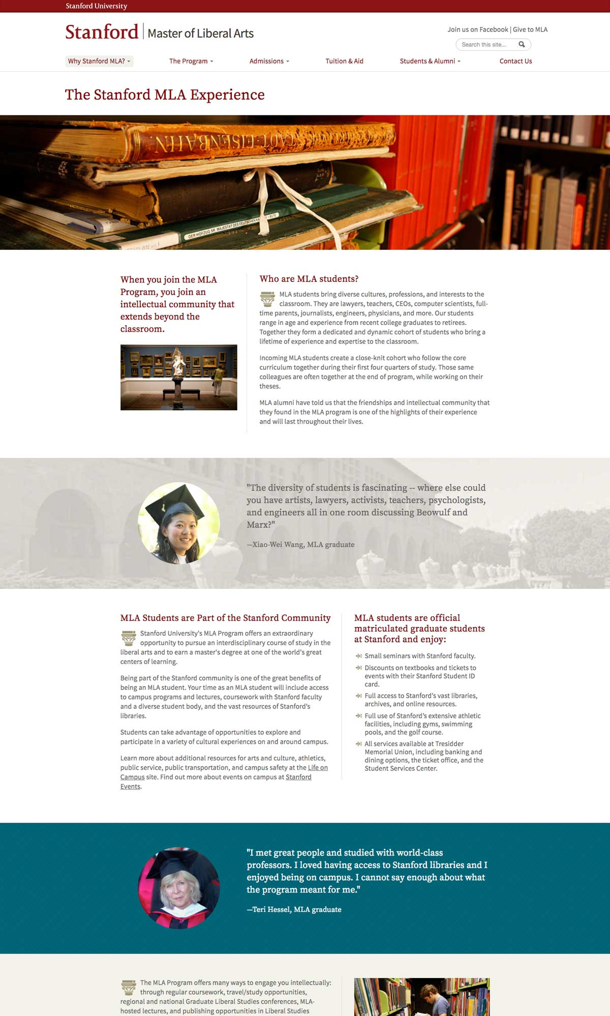 Stanford Master of Liberal Arts program website rebuilt in Drupal by Wired Moon with a modern, mobile-friendly design - Experience Page