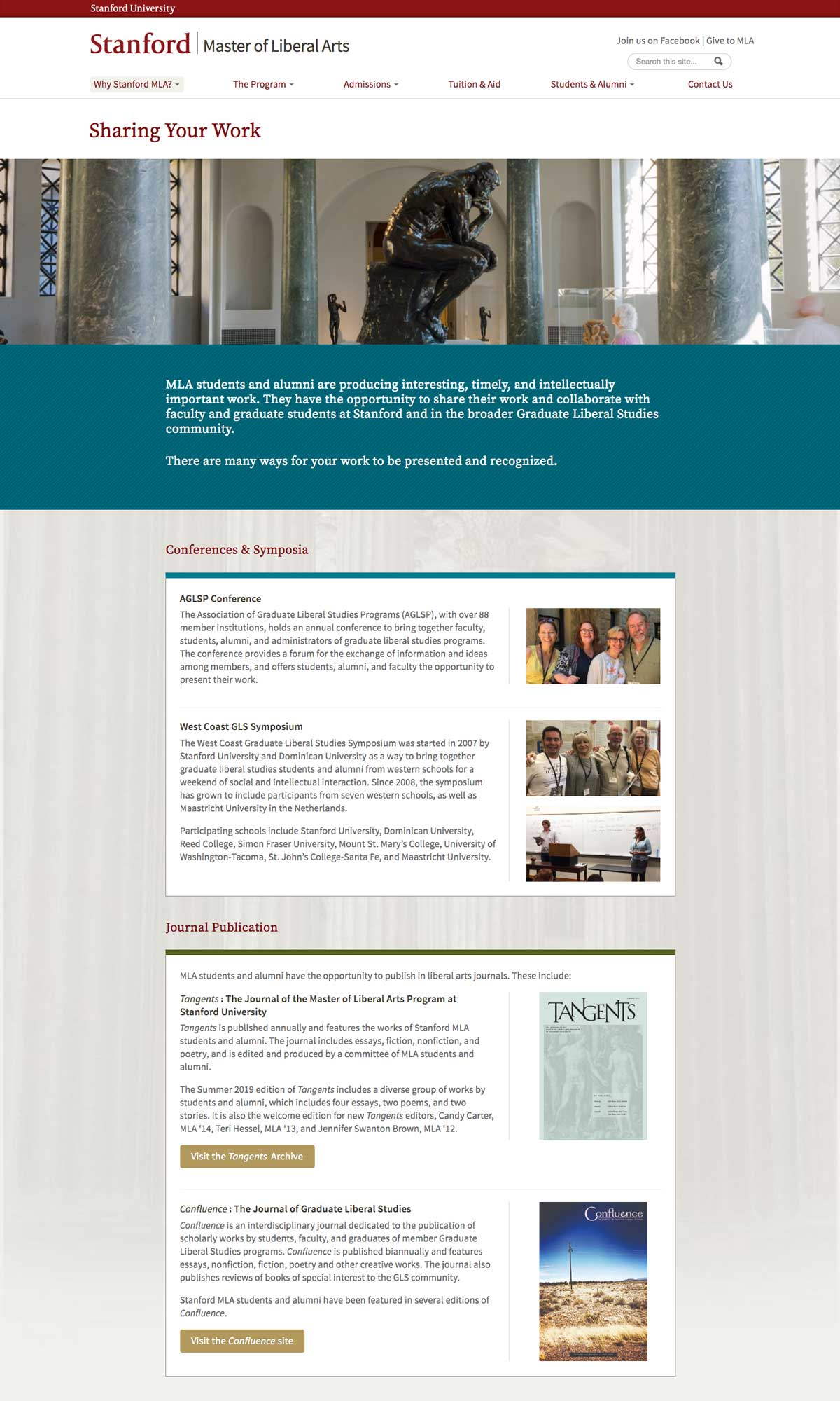 Stanford Master of Liberal Arts program website rebuilt in Drupal by Wired Moon with a modern, mobile-friendly design - Sharing Your Work Page