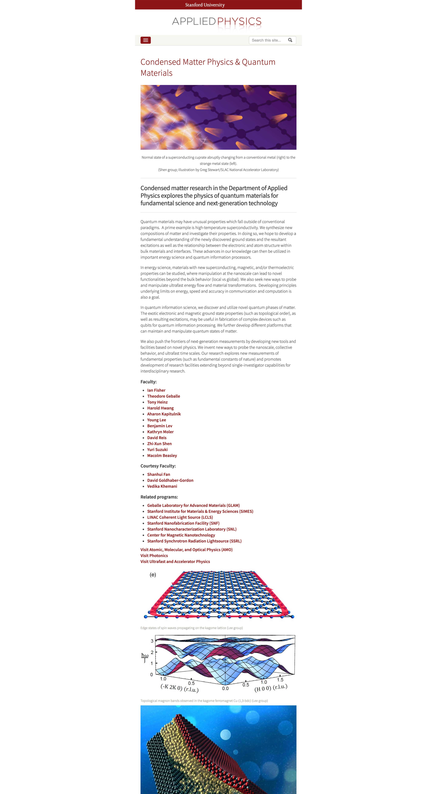 Stanford Applied Physics program website rebuilt in Drupal by Wired Moon with custom content types and faculty self-service profiles - Condensed Matter Physics (Mobile View)