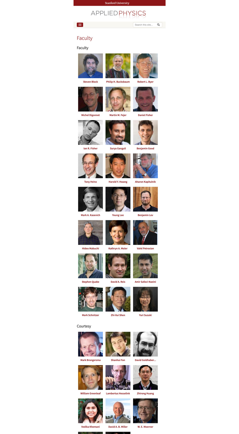 Stanford Applied Physics program website rebuilt in Drupal by Wired Moon with custom content types and faculty self-service profiles - Faculty Page (Mobile View)